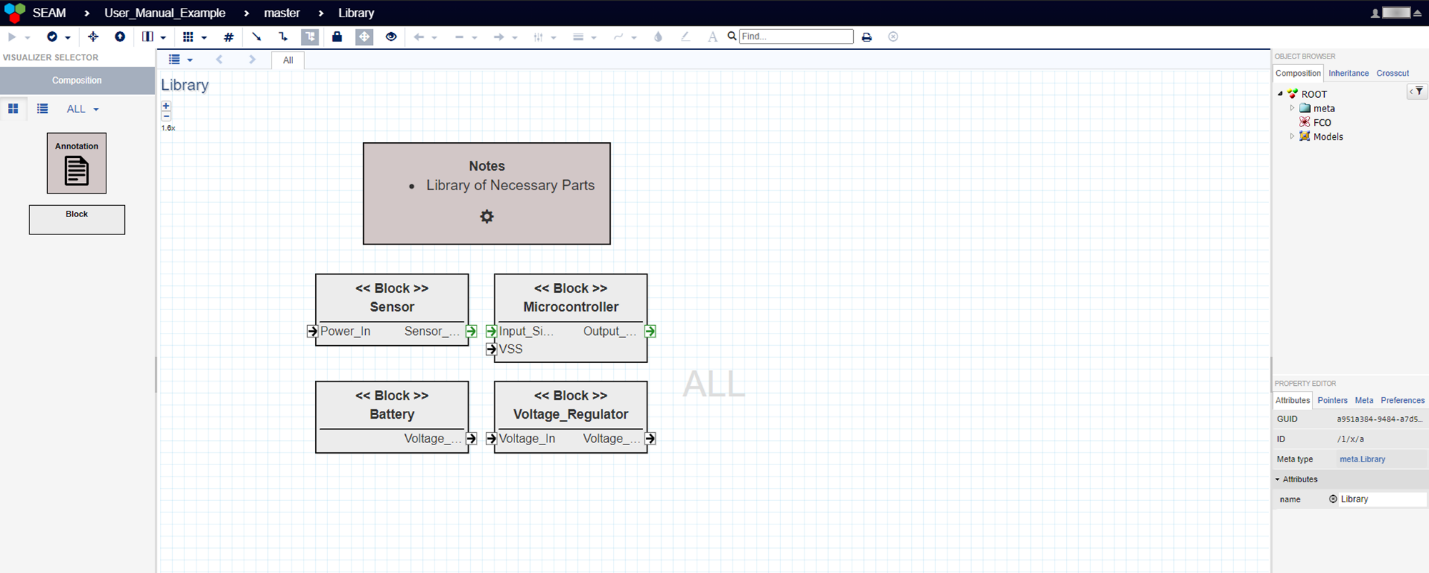 Library page. This example Library contains four (4) SysML components.