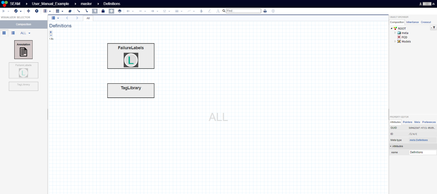 Definitions folder page. FailureLabels and TagLibrary subfolders are contained within.