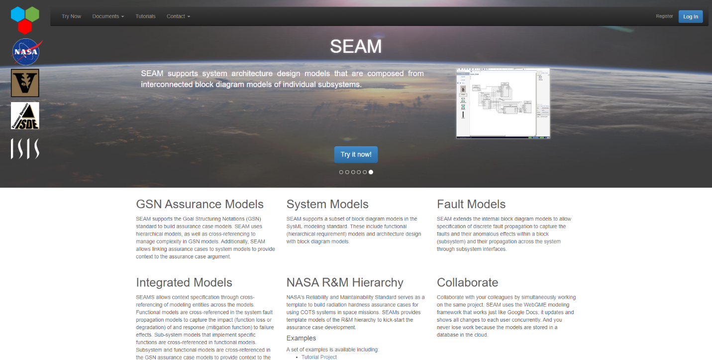 SEAM welcome page.